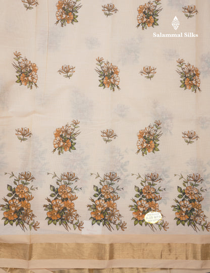 Light Elaichi Green Printed Pure Cotton Saree With Contrast Parrot Green Small Border