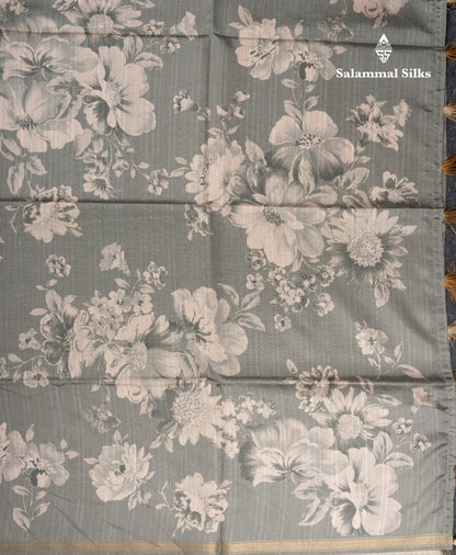 Pastel Blue Colour Semi Tussar Fancy Saree With Small Zari Border