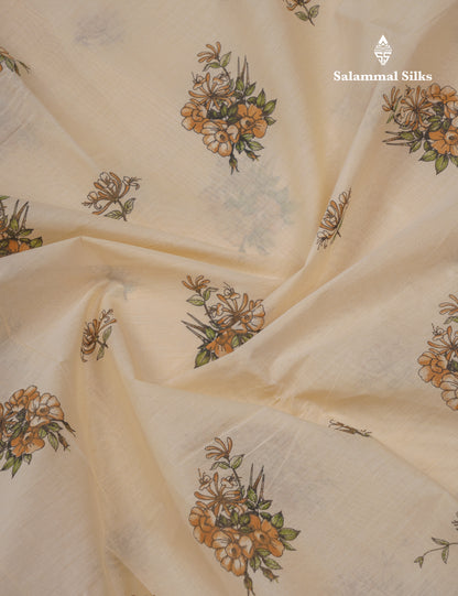 Light Elaichi Green Printed Pure Cotton Saree With Contrast Parrot Green Small Border