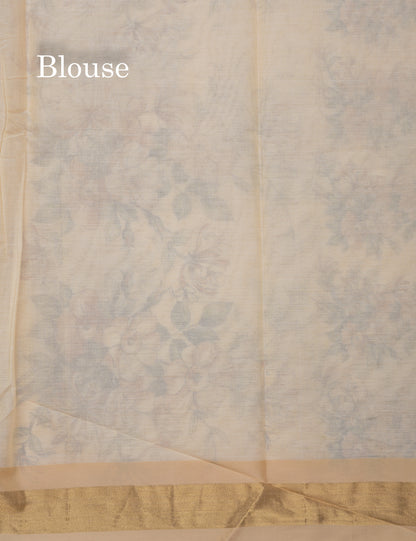 Light Elaichi Green Printed Pure Cotton Saree With Contrast Parrot Green Small Border