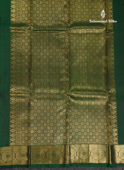 Beautiful Grey Pure Kanjivaram Silk Saree With Contrast Bottle Green Traditional Medium Border