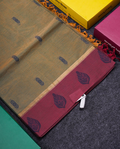 Beautiful Sapphire Blue Pure Cotton Saree With Contrast Purple Border