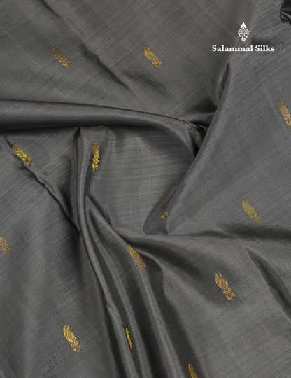 Beautiful Grey Pure Kanjivaram Silk Saree With Contrast Bottle Green Traditional Medium Border