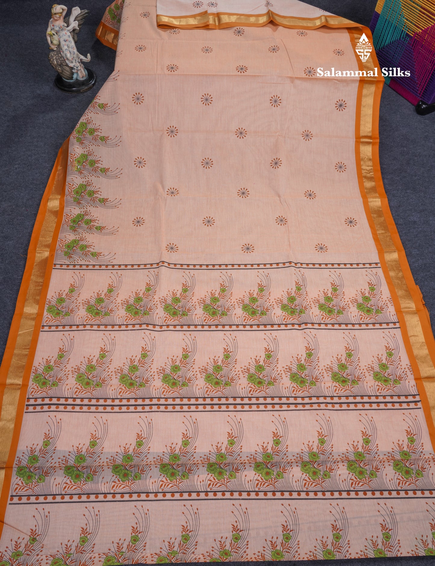 Onion Pink Printed Pure Cotton Saree With Contrast Chilly Red Border