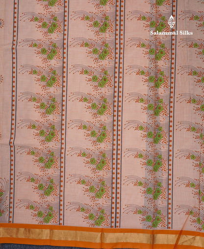 Onion Pink Printed Pure Cotton Saree With Contrast Chilly Red Border