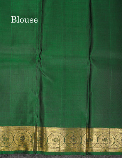 Beautiful Grey Pure Kanjivaram Silk Saree With Contrast Bottle Green Traditional Medium Border
