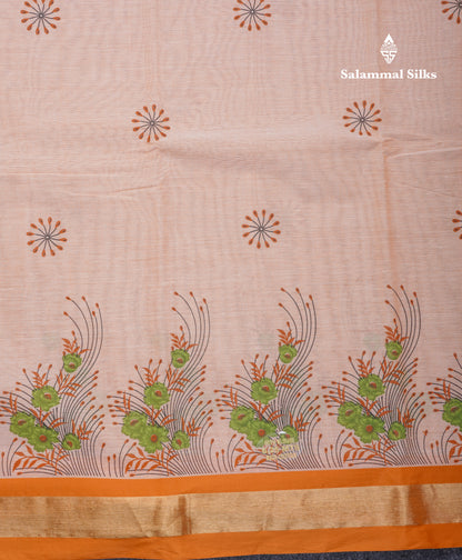 Onion Pink Printed Pure Cotton Saree With Contrast Chilly Red Border