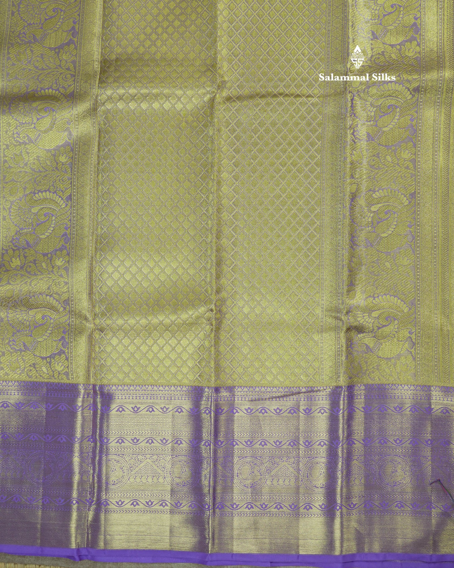 Beautiful Rexona Green Tissue Bridal Pure Kanjvaram Silk Saree With Lavander Border
