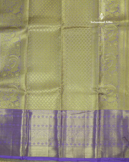 Beautiful Rexona Green Tissue Bridal Pure Kanjvaram Silk Saree With Lavander Border