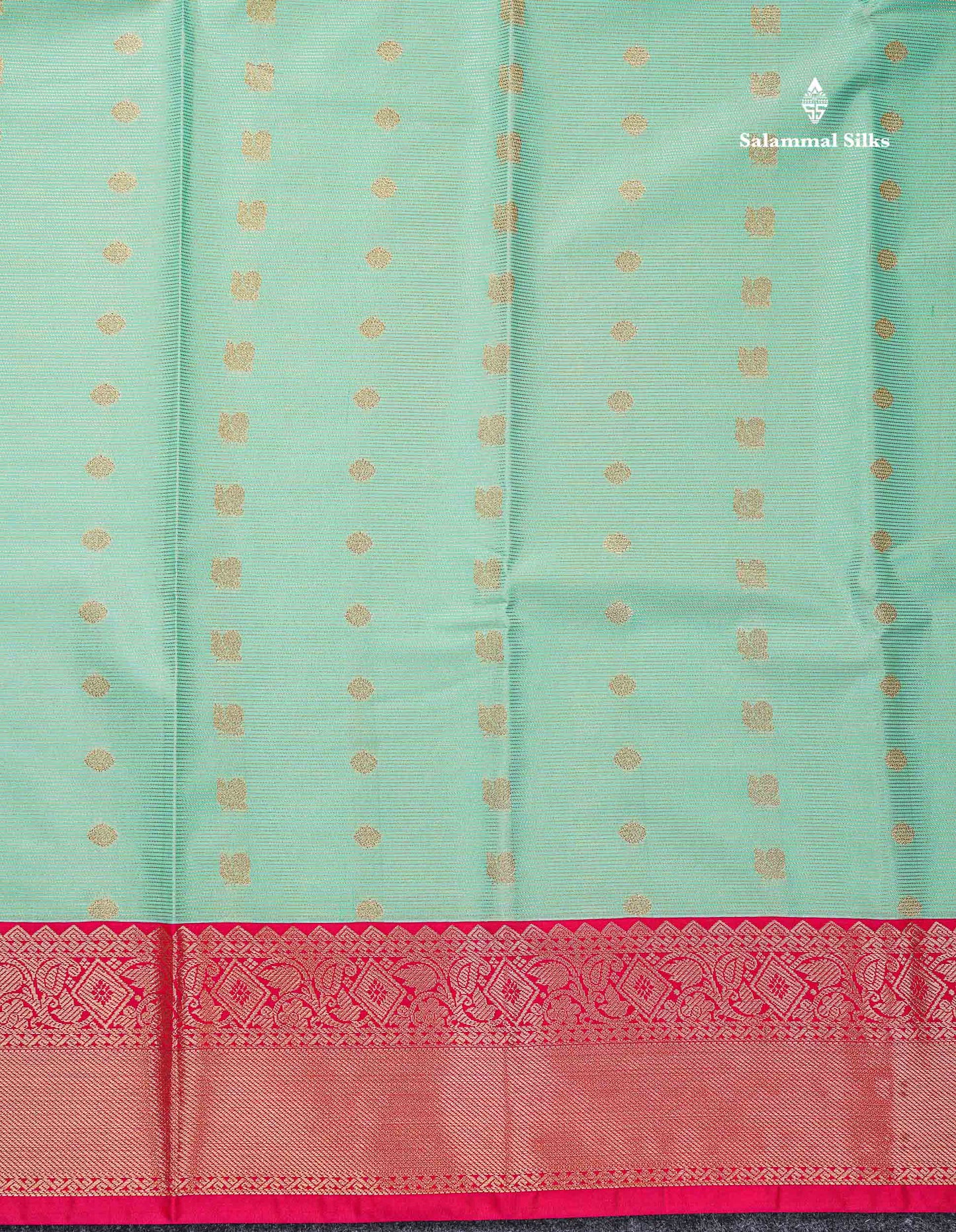 Beautiful Light Green Vaira Oosi Lines With Traditional Buttas Semi Silk Saree With Contrast Pink Traditional Border