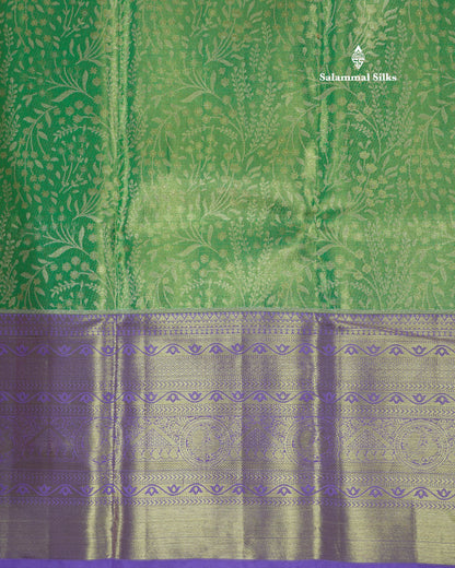 Beautiful Rexona Green Tissue Bridal Pure Kanjvaram Silk Saree With Lavander Border
