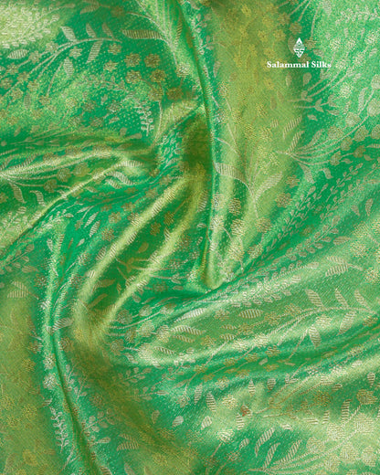 Beautiful Rexona Green Tissue Bridal Pure Kanjvaram Silk Saree With Lavander Border