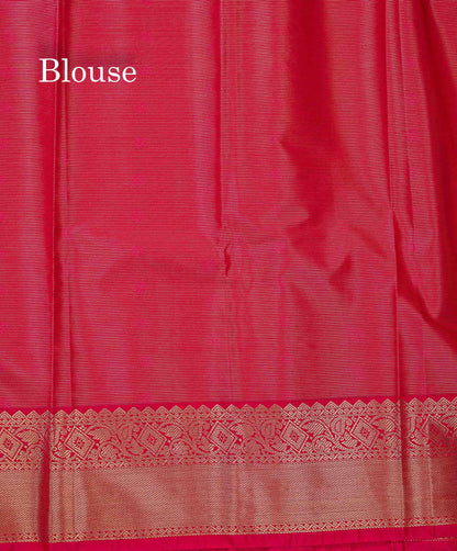 Beautiful Light Green Vaira Oosi Lines With Traditional Buttas Semi Silk Saree With Contrast Pink Traditional Border