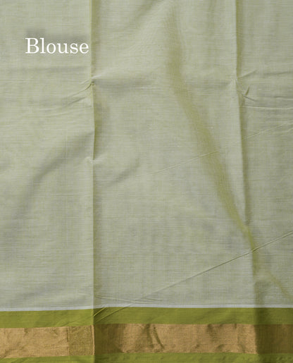 Light Elaichi Green Printed Pure Cotton Saree With Contrast Parrot Green Small Border