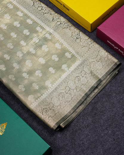Beautiful Cream Pink Tissue Silk Mix Fancy Saree With Violet Border