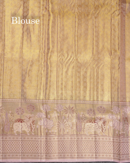 Beautiful Cream Tissue Bridal Pure Kanjivaram Silk Saree With Contrast Light Lavender Pichwai Art Border