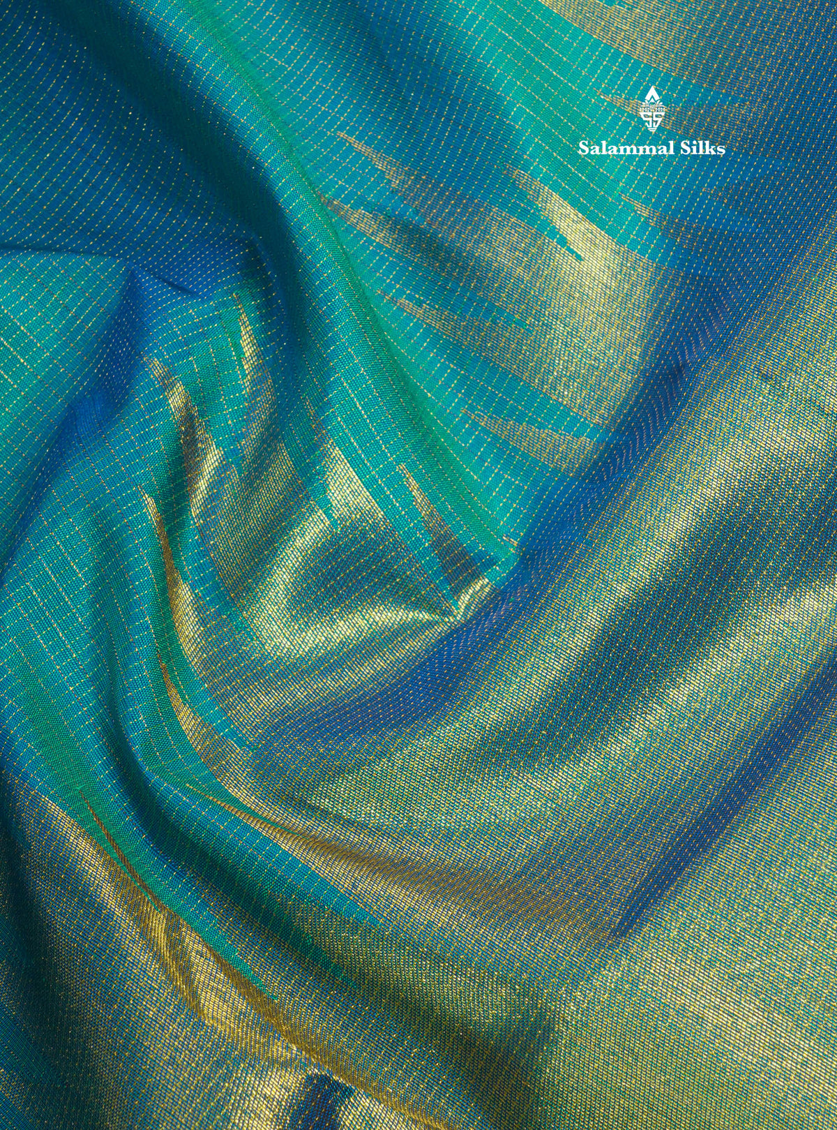Peacock Blue Traditional Vairaoosi Checks Pure 8 Kol Kanjivaram Silk Saree With Rising Temple Border