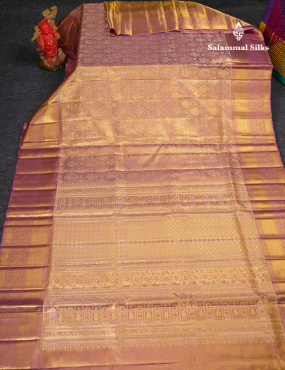 Beautiful Light Violet Tissue Bridal Pure Kanjivaram Silk Saree With Traditional Border