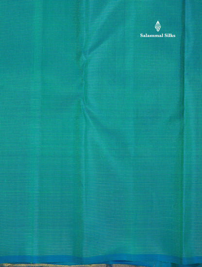 Peacock Blue Traditional Vairaoosi Checks Pure 8 Kol Kanjivaram Silk Saree With Rising Temple Border