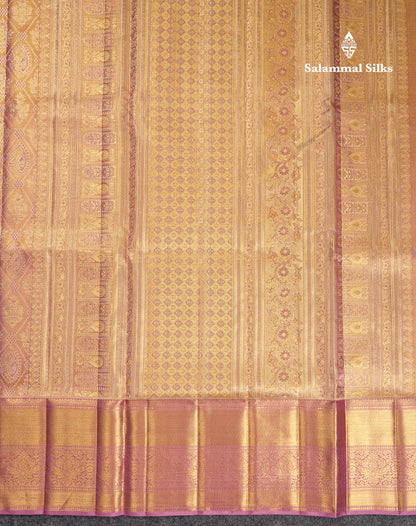 Beautiful Light Violet Tissue Bridal Pure Kanjivaram Silk Saree With Traditional Border
