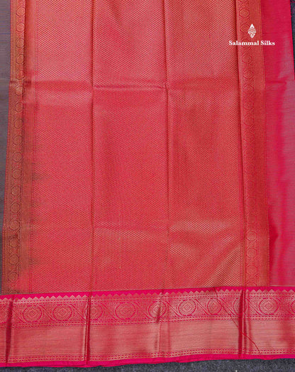 Beautiful Dark Navy Blue Vaira Oosi Lines Semi Silk Saree With Contrast Pink Traditional Border