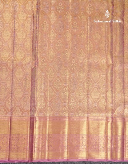 Beautiful Light Violet Tissue Bridal Pure Kanjivaram Silk Saree With Traditional Border