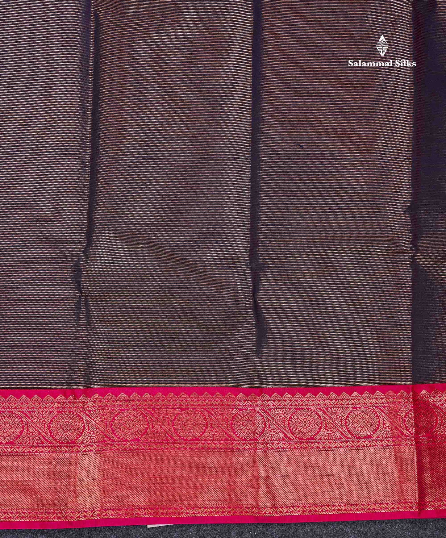 Beautiful Dark Navy Blue Vaira Oosi Lines Semi Silk Saree With Contrast Pink Traditional Border