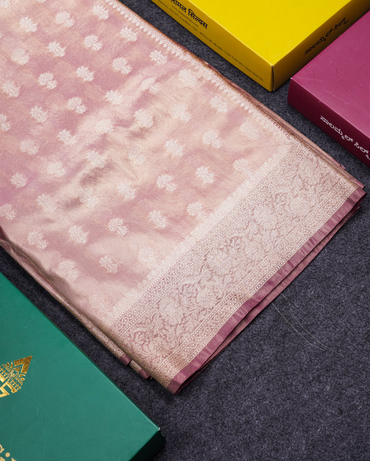 Beautiful Cream Pink Tissue Silk Mix Fancy Saree With Violet Border