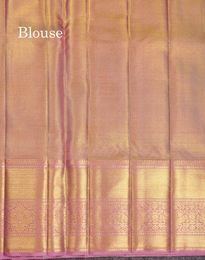 Beautiful Light Violet Tissue Bridal Pure Kanjivaram Silk Saree With Traditional Border