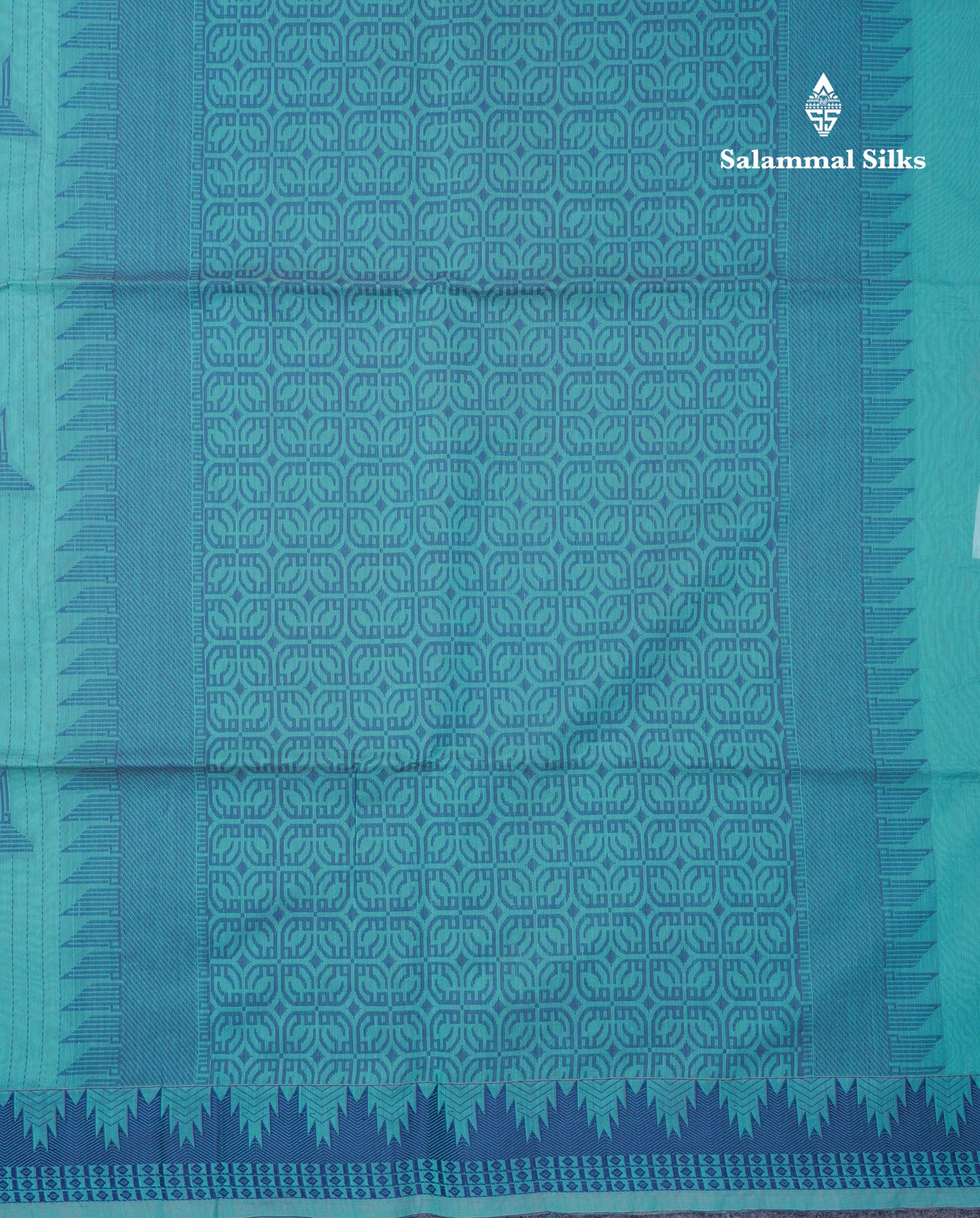 Sapphire Green Beautiful Fancy Kora Cotton Saree With Contrast Navy Blue Traditional Temple Border