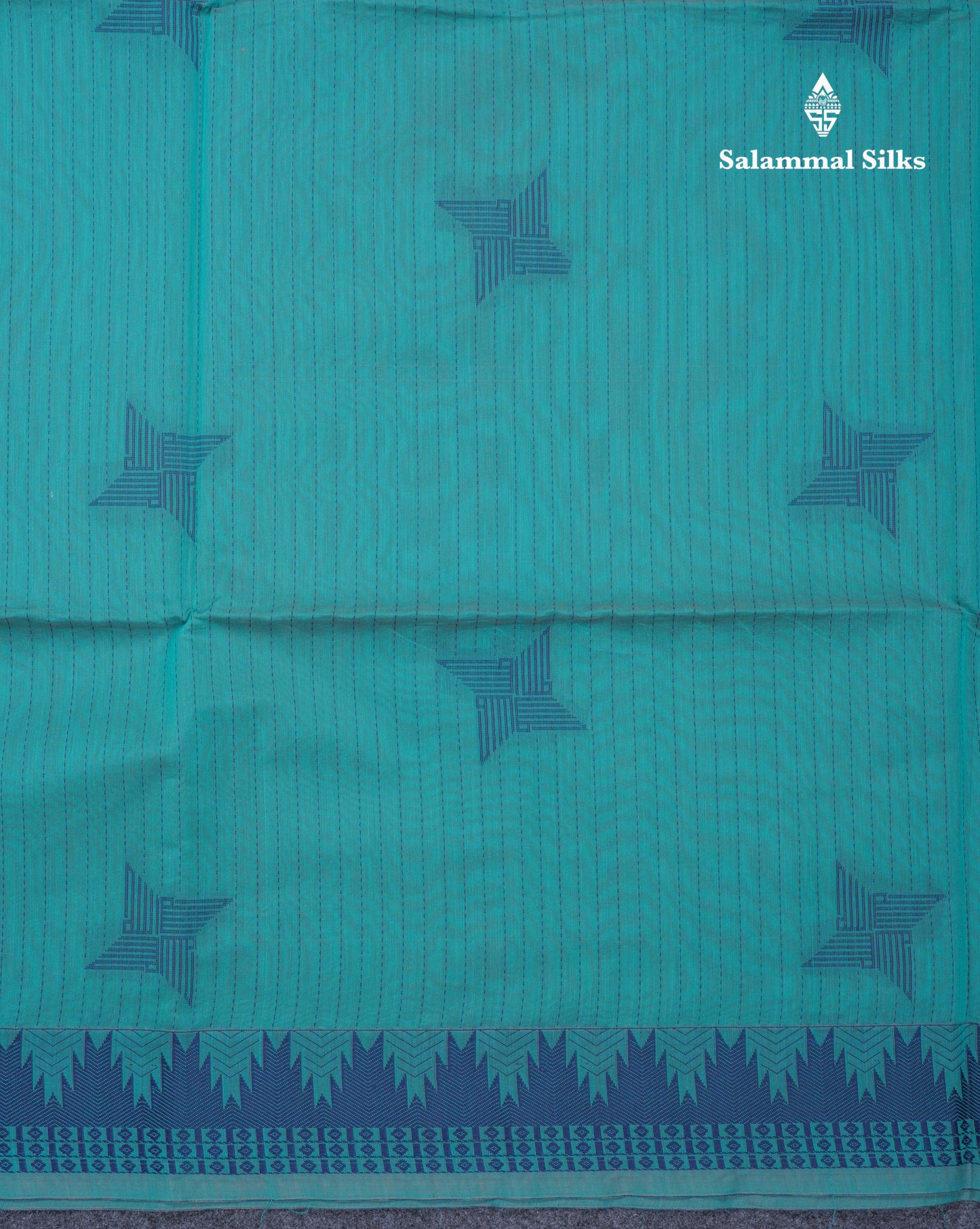 Sapphire Green Beautiful Fancy Kora Cotton Saree With Contrast Navy Blue Traditional Temple Border