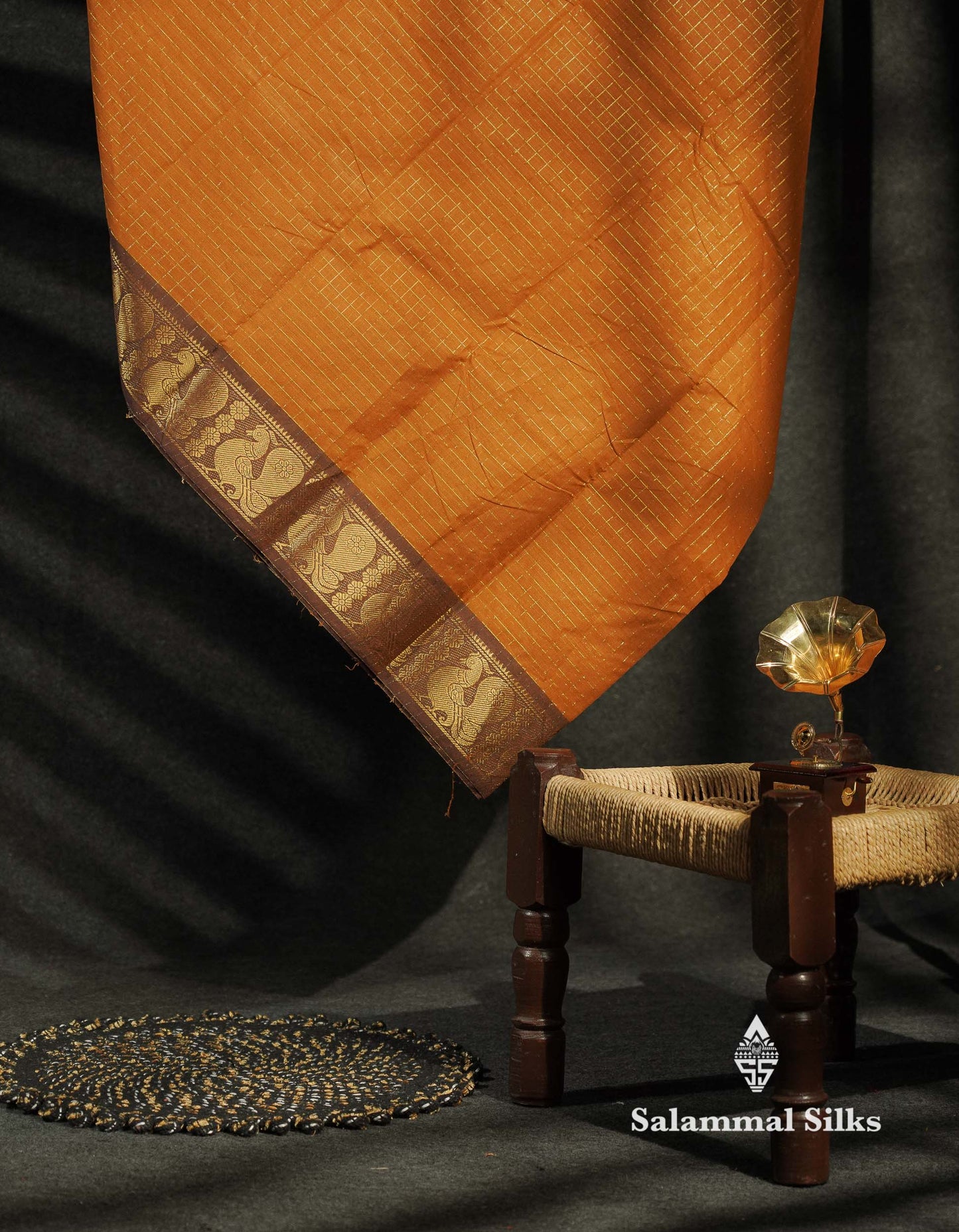 Beautiful Peacock Blue Traditional Checks Chettinad Pure Cotton Saree With Ramar Blue Border