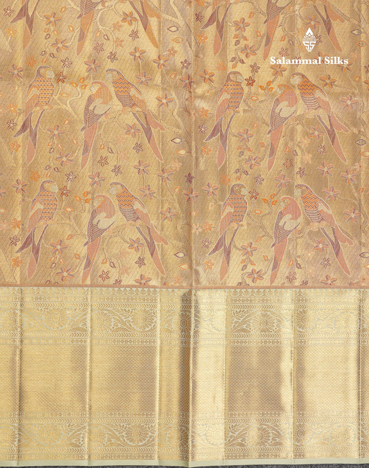 Beautiful Gold Tissue Menakari Work Bridal Pure Kanjivaram Silk Saree With Contrast Cream Green Traditional Evening Morning Border