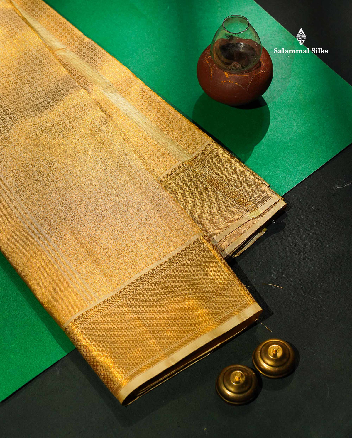 Pure Silk Dhoti 2G Zari With Shirt/Kurthi 3 Mtrs & Angavastram - Sandal With Gold Zari Border | 9×5