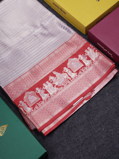 Beautiful Light Green Tissue Silk Mix Saree With Contrast Vadamalli Traditional Pallaku Evening Morning Border
