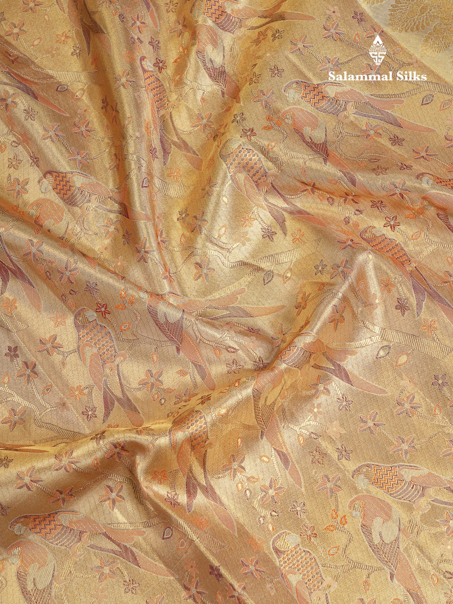 Beautiful Gold Tissue Menakari Work Bridal Pure Kanjivaram Silk Saree With Contrast Cream Green Traditional Evening Morning Border