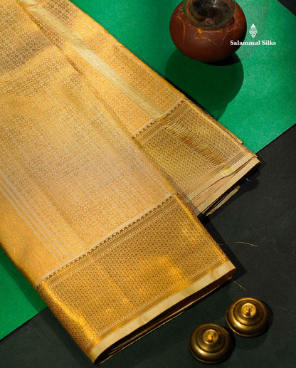 Pure Silk Dhoti 2G Zari With Shirt/Kurthi 3 Mtrs & Angavastram - Sandal With Gold Zari Border | 9×5