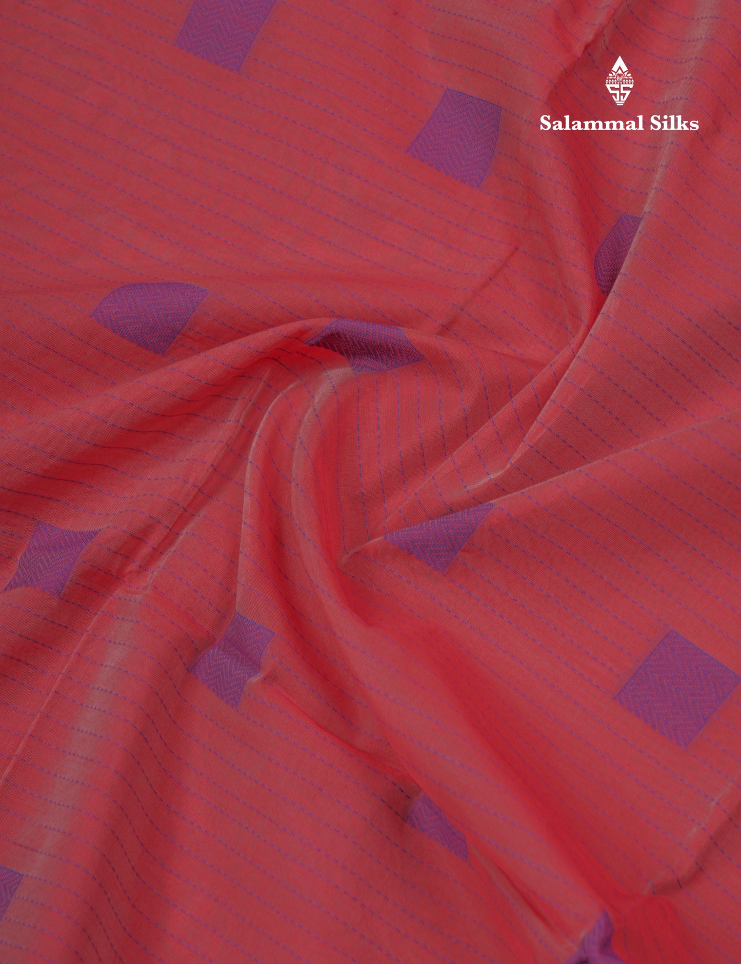 Tomato Red Beautiful Fancy Kora Cotton Saree With Contrast Violet Temple Small Border