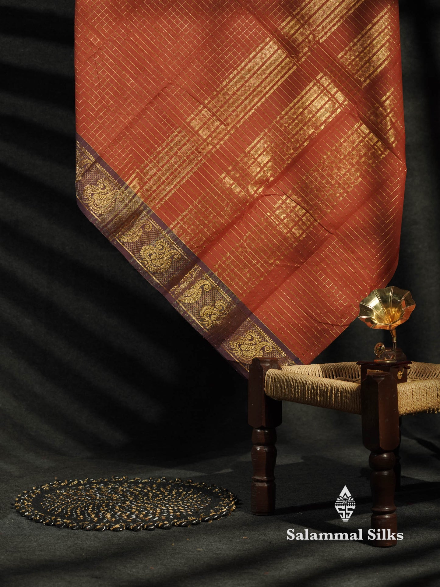 Beautiful Peacock Blue Traditional Checks Chettinad Pure Cotton Saree With Ramar Blue Border
