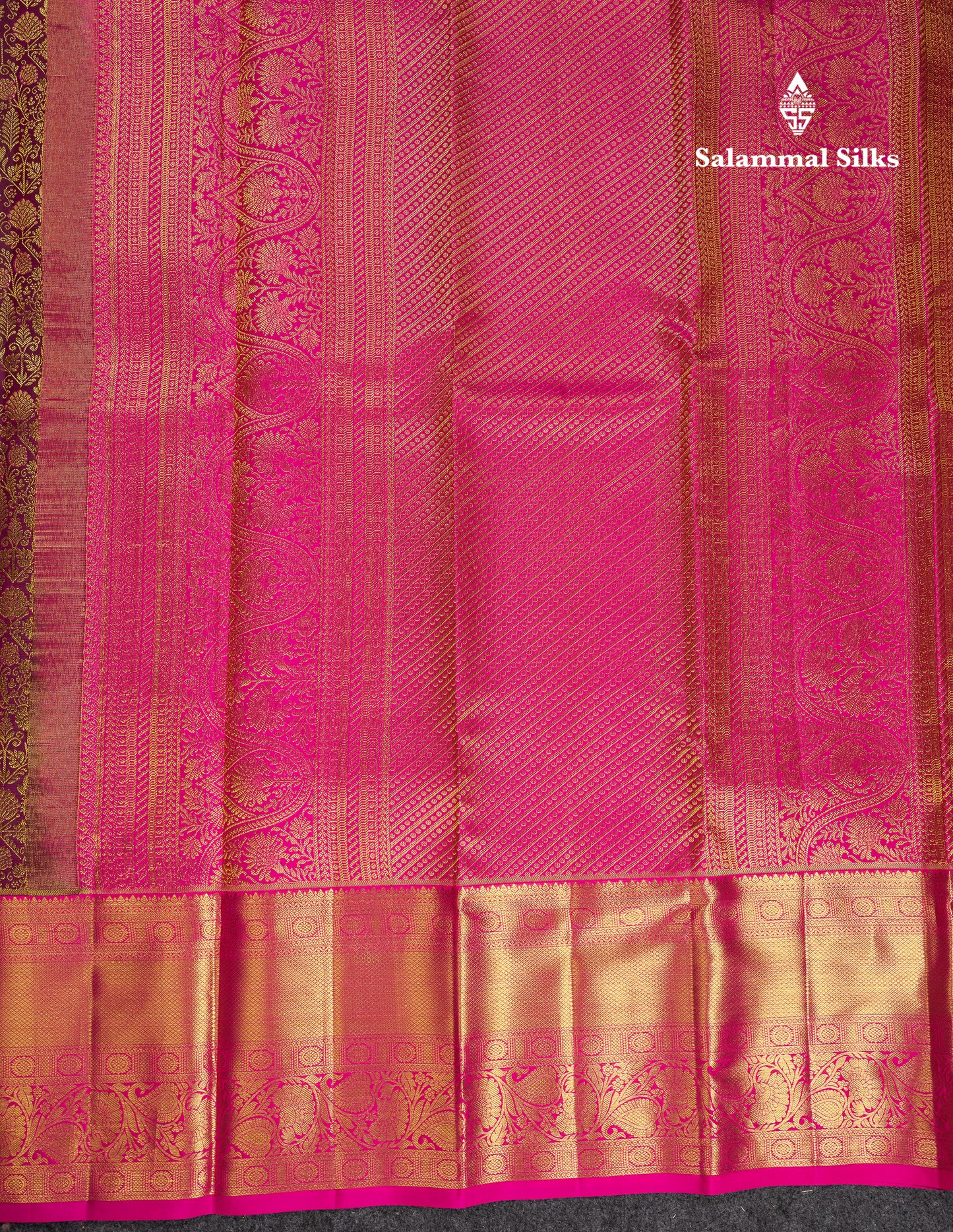 Beautiful Dark Magenta Bridal Pure Kanjivaram Silk Saree With Contrast Magenta Pink Traditional Evening Morning Border