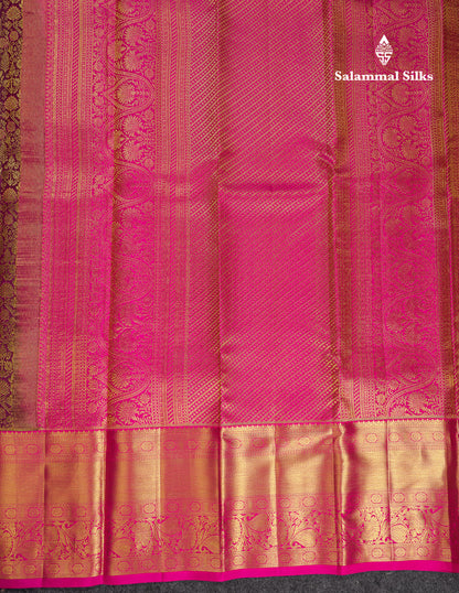 Beautiful Dark Magenta Bridal Pure Kanjivaram Silk Saree With Contrast Magenta Pink Traditional Evening Morning Border