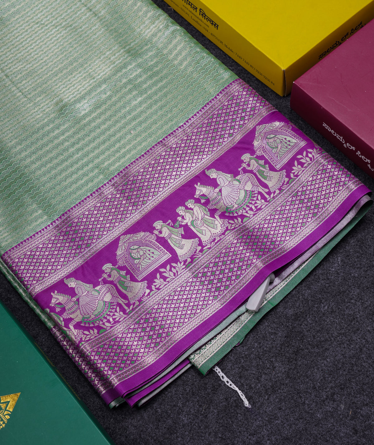 Beautiful Light Green Tissue Silk Mix Saree With Contrast Vadamalli Traditional Pallaku Evening Morning Border
