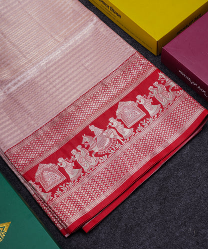 Beautiful Light Green Tissue Silk Mix Saree With Contrast Vadamalli Traditional Pallaku Evening Morning Border