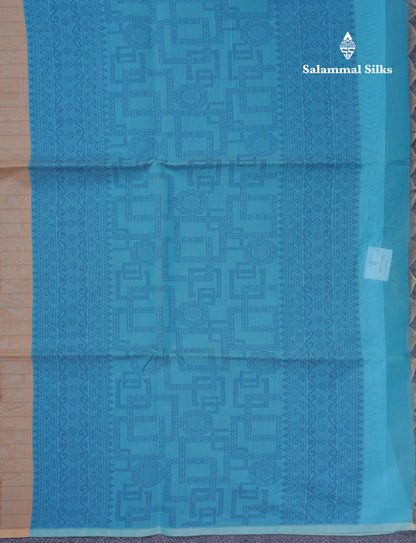 Peach Beautiful Fancy Kora Cotton Saree With Contrast Sky Blue Blouse