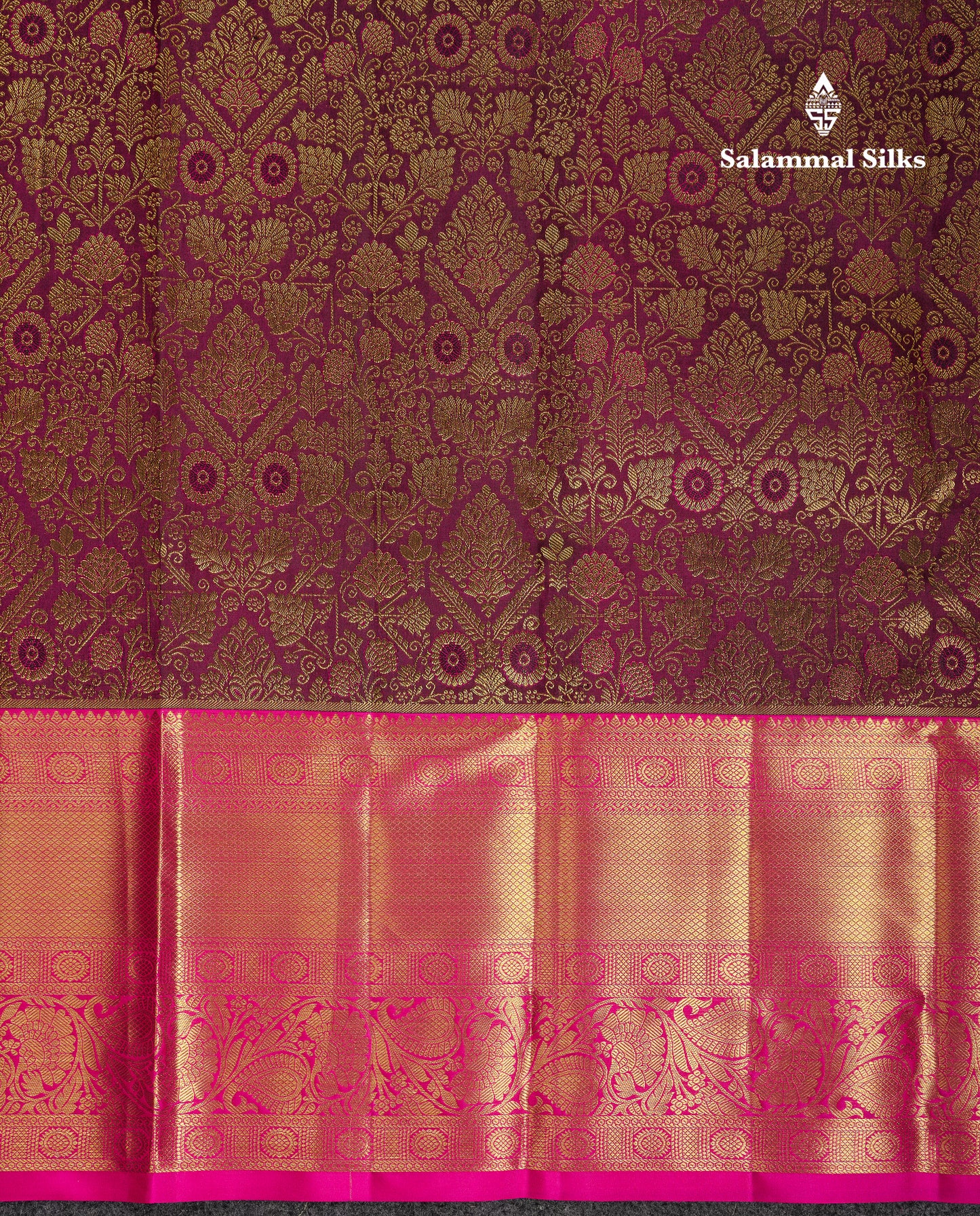 Beautiful Dark Magenta Bridal Pure Kanjivaram Silk Saree With Contrast Magenta Pink Traditional Evening Morning Border
