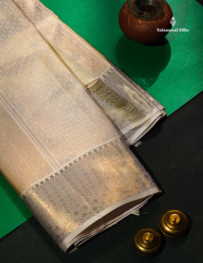 Pure Silk Dhoti 2G Zari With Shirt/Kurthi 3 Mtrs & Angavastram - Beige With Zari Border | 9×5