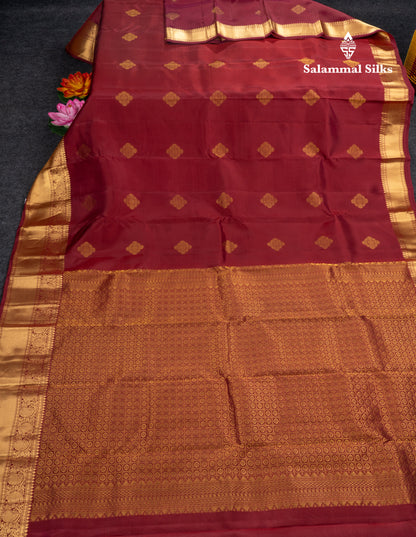 Dark Maroon Pure Silk Mix Saree With Contrast Rexona Blouse