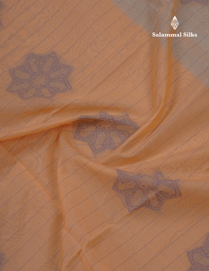 Peach Beautiful Fancy Kora Cotton Saree With Contrast Sky Blue Blouse
