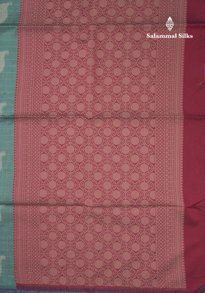 Green Shade Beautiful Fancy Kora Cotton Saree With Contrast Maroon Blouse
