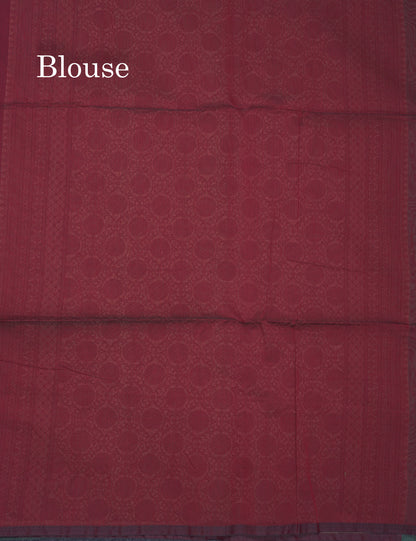 Green Shade Beautiful Fancy Kora Cotton Saree With Contrast Maroon Blouse